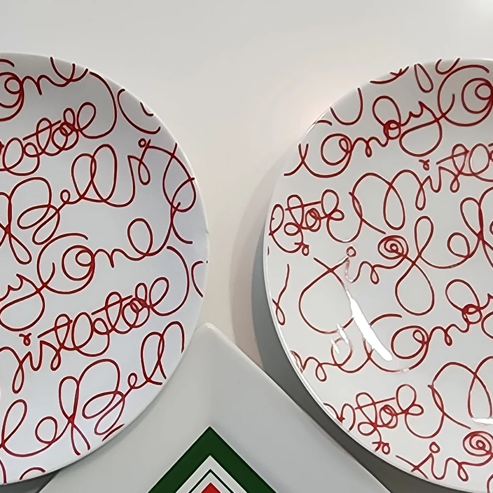 4 Crate&Barrrel Script Design Holiday Appetizer Or Dessert Plates